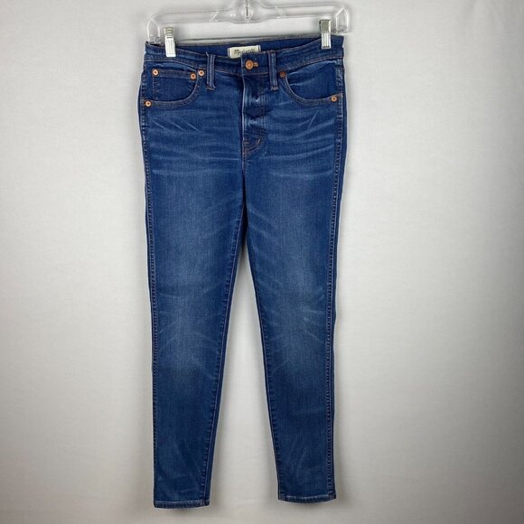 Madewell Jeans Womens 9 in High Rise Skinny Medium Wash Whiskered Casual 27 - Picture 1 of 9